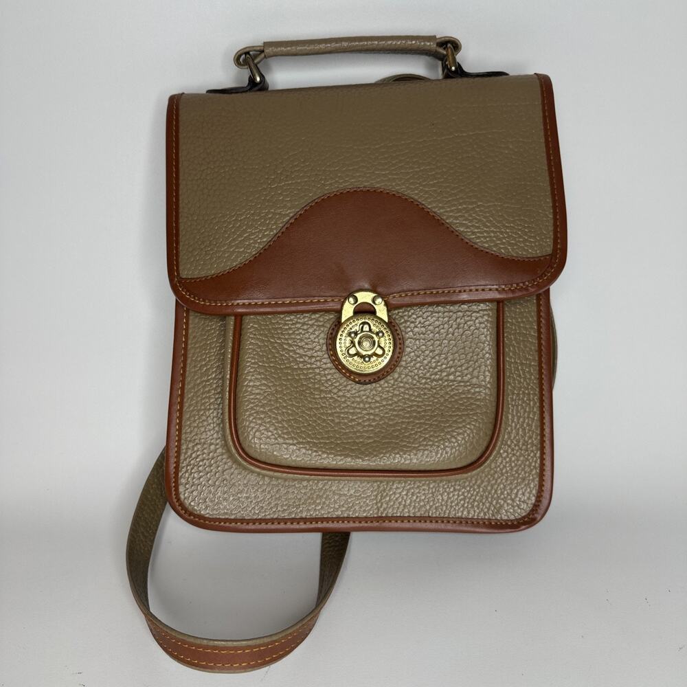 Vintage Korean Pebbled Leather Backpack Turn Lock Natural Tan Brown Stylish Cute